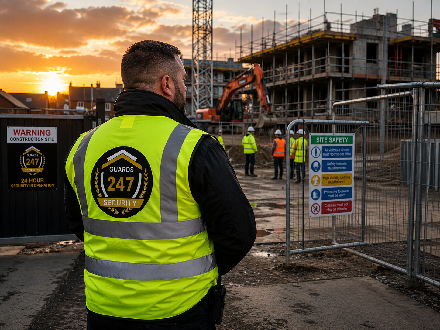 Guards 247 officer securing a construction site