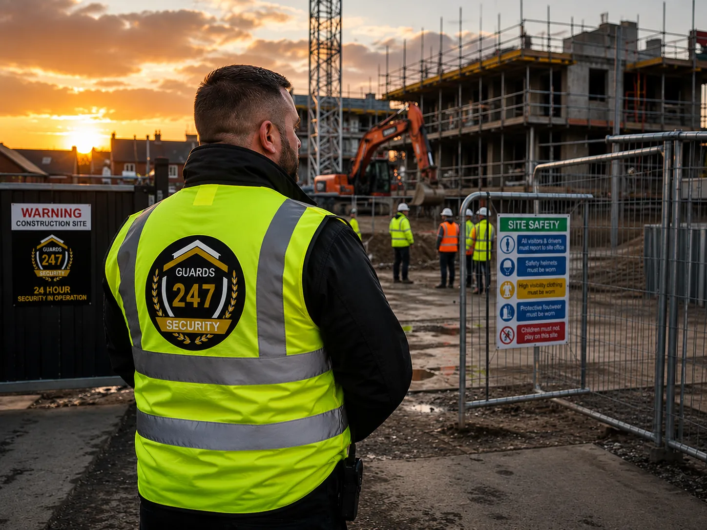 Guards 247 officer securing a construction site