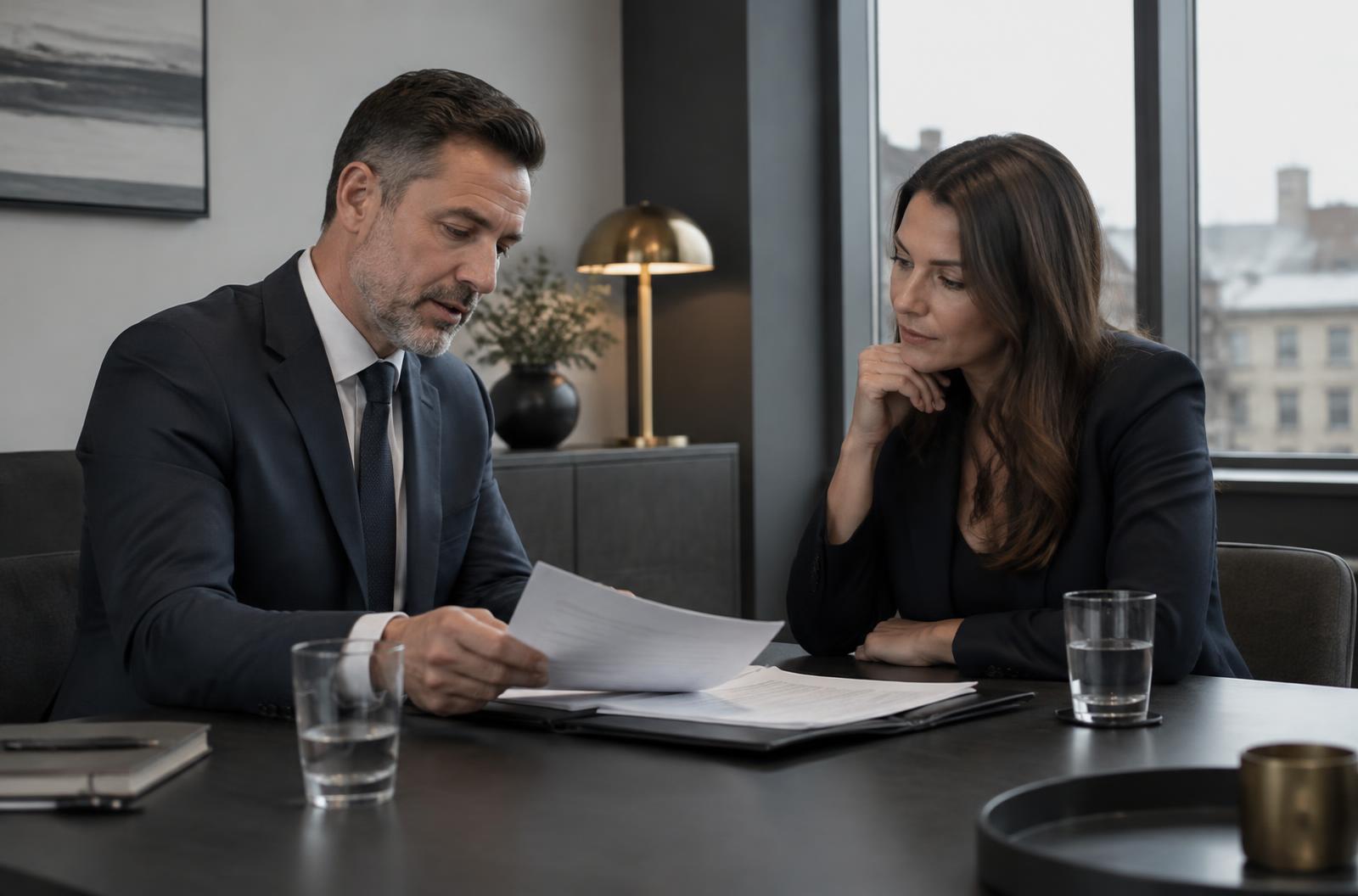 Business professionals reviewing information during a private meeting